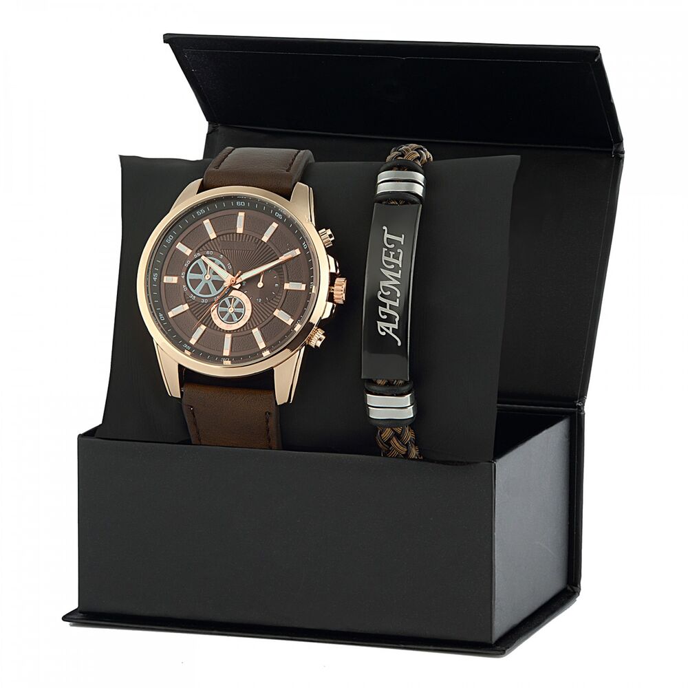 Men's Gift Set with Wristwatch and Customizable Bracelet - 1