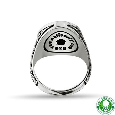 Men's oval sterling silver ring engraved on the edges of the ring (Death is enough for a preacher) in Arabic - 2