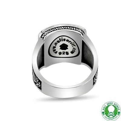 Men's oval sterling silver ring engraved with the scale of justice, burgundy color - 2