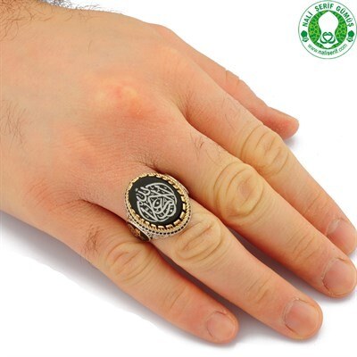 Men's ring, sterling silver, agate stone, written on it (There is no victor but Allah) - 2