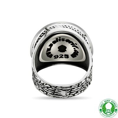 Men's ring, sterling silver, green color, written on it the name of Allah - 2