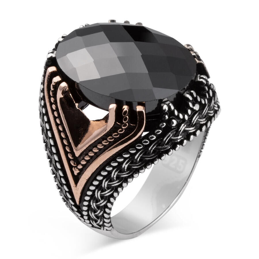 Mens Ring with Zircon Stone in Black color - 1