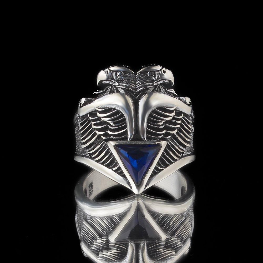 Mens Rings with Double Headed Eagle Design and Zircon - 1