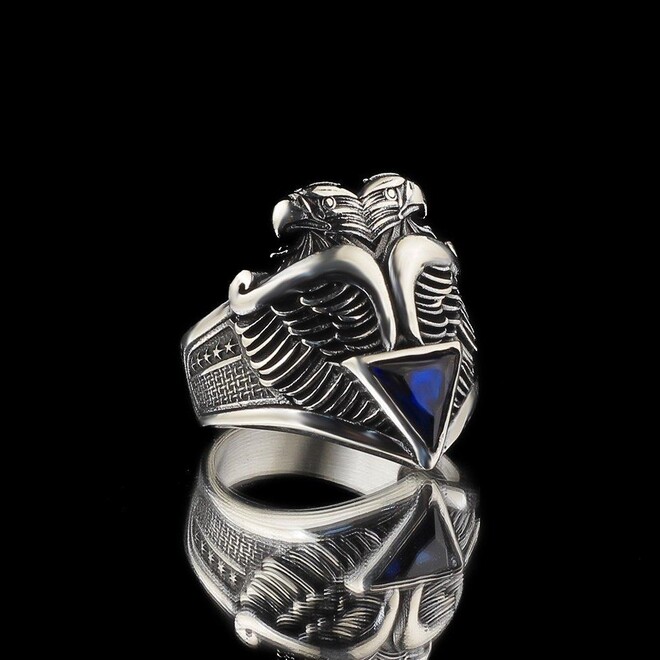 Mens Rings with Double Headed Eagle Design and Zircon - 2