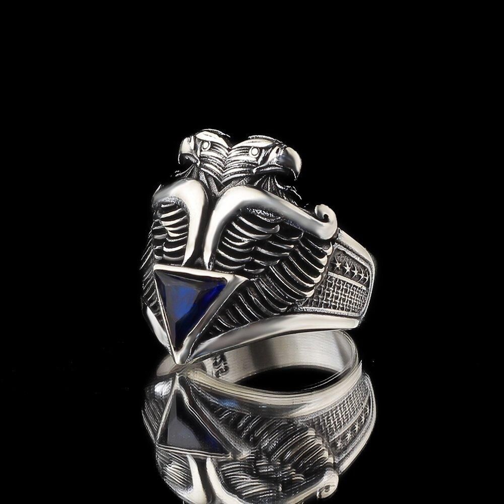 Mens Rings with Double Headed Eagle Design and Zircon - 3