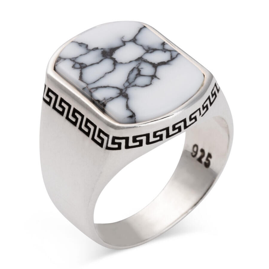 Mens Rings with Tutquoise Stone in White color - 1