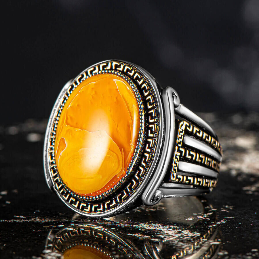 Mens Rings with Zircon stone in Yellow color - 2