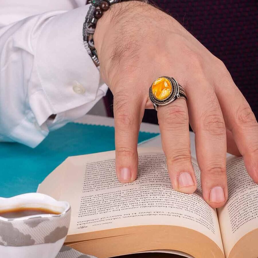 Mens Rings with Zircon stone in Yellow color - 3