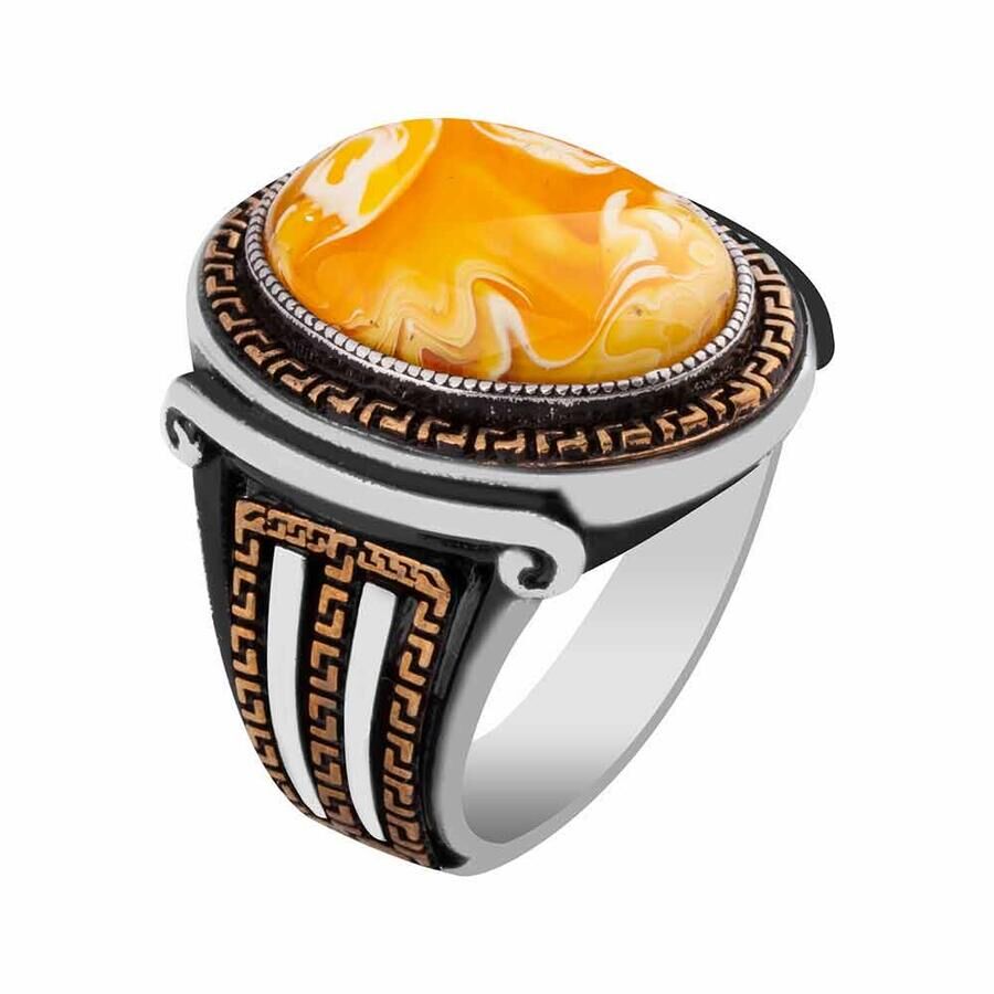 Mens Rings with Zircon stone in Yellow color - 1