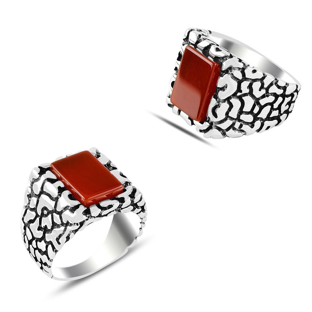 Men's silver ring decorated with agate stone - 1