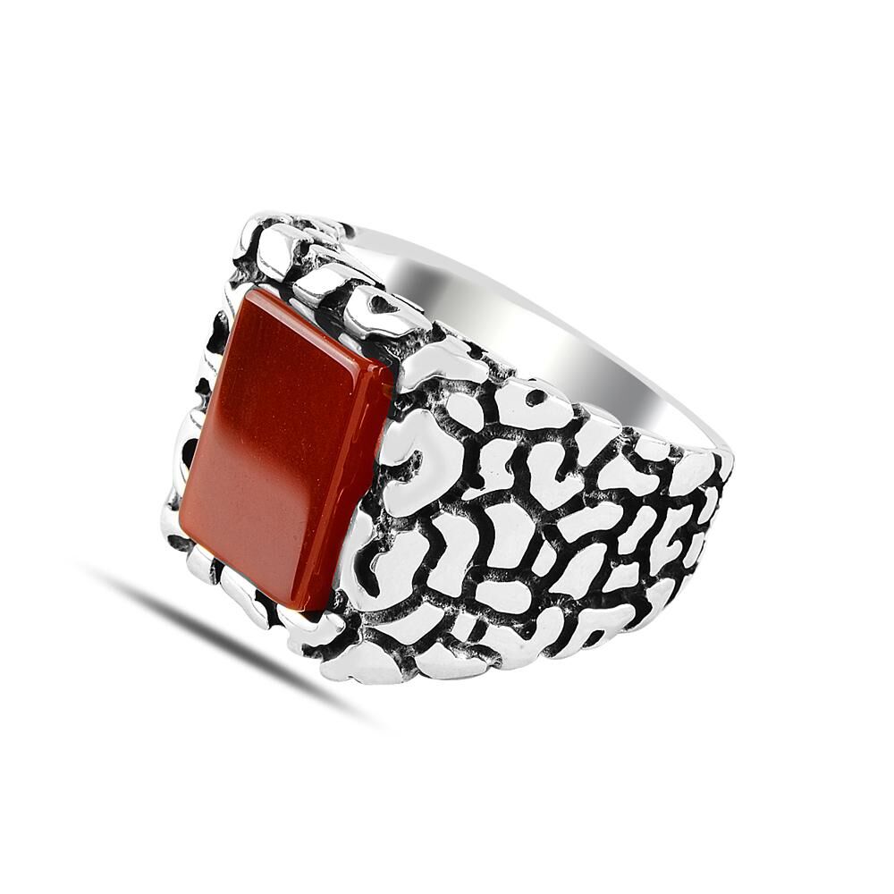 Men's silver ring decorated with agate stone - 2