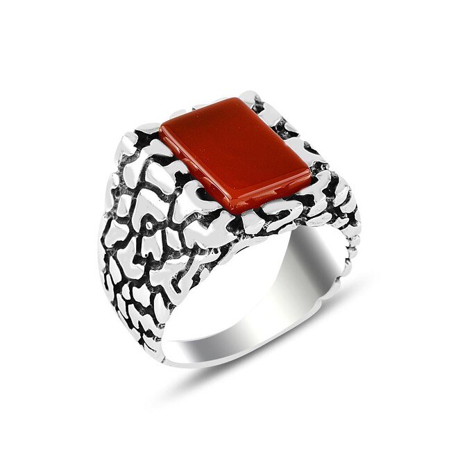 Men's silver ring decorated with agate stone - 3