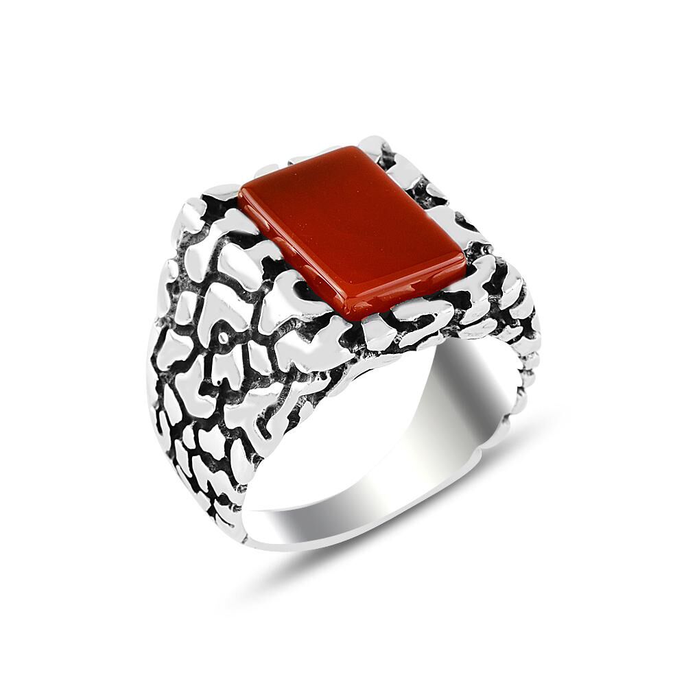 Men's silver ring decorated with agate stone - 3