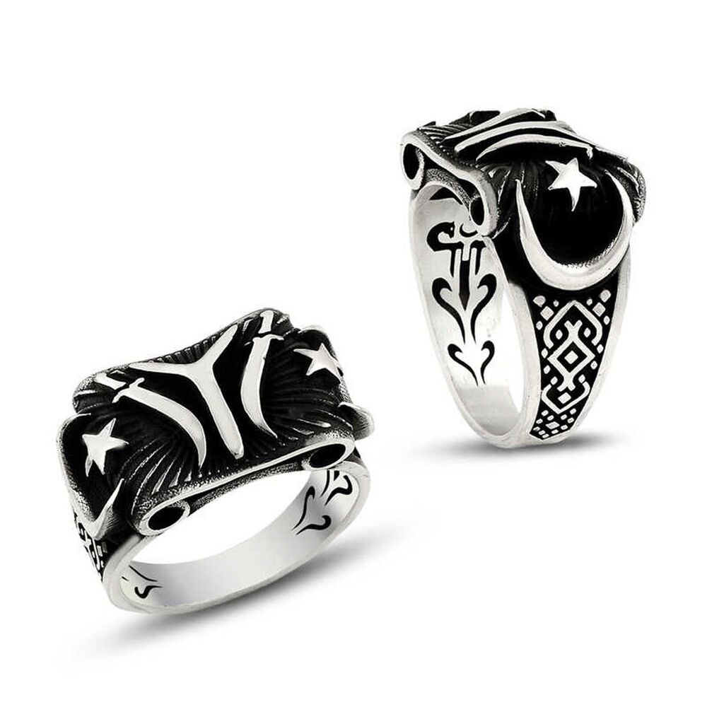 Men's silver ring decorated with star and moon symbol with kai inscription - 1