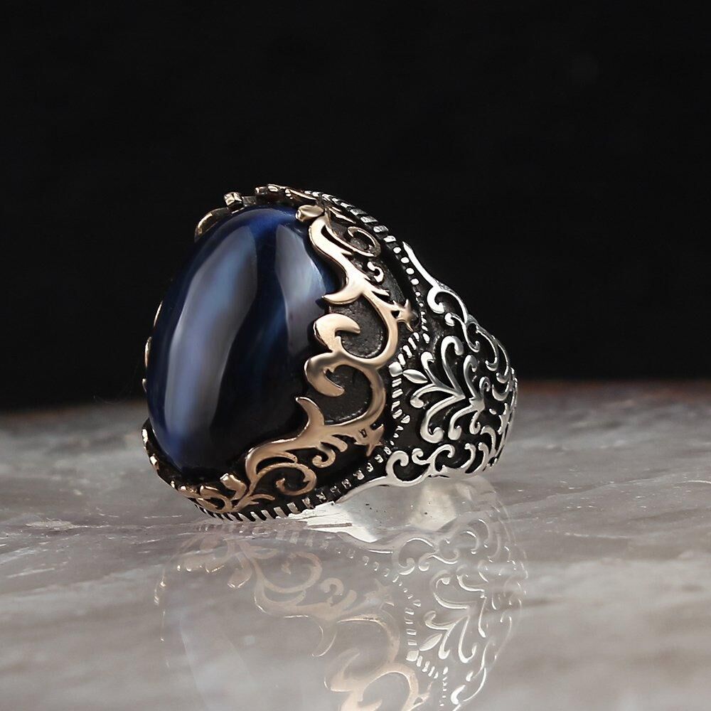 Men's silver ring decorated with tiger eye stone - 1