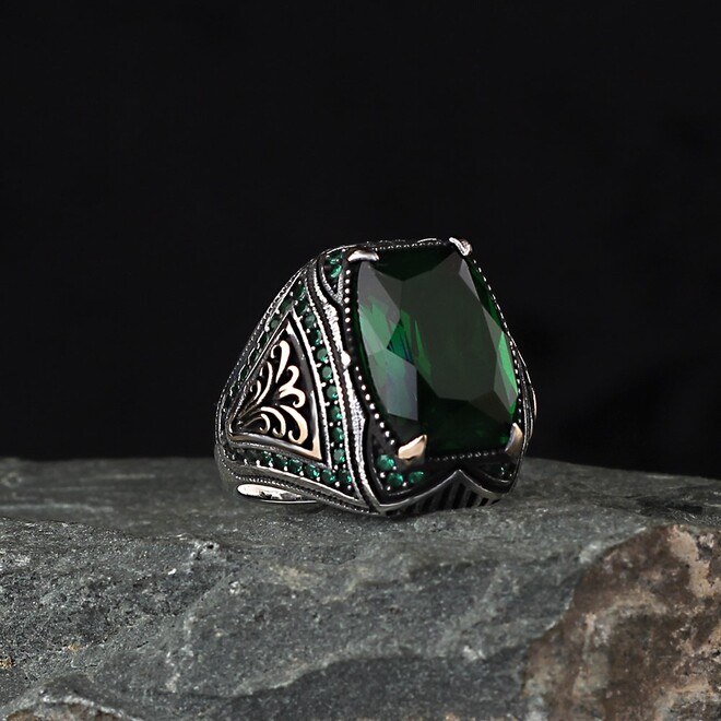 Men's silver ring decorated with zircon stone - 1