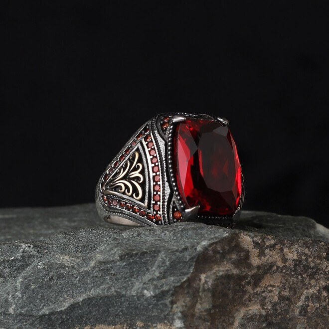 Men's silver ring decorated with zircon stone - 2