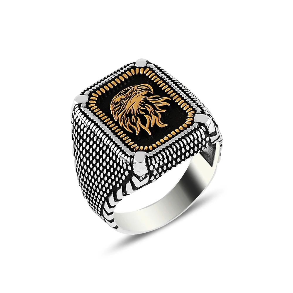 Mens silver ring, engraved with Eagle Claw - 1