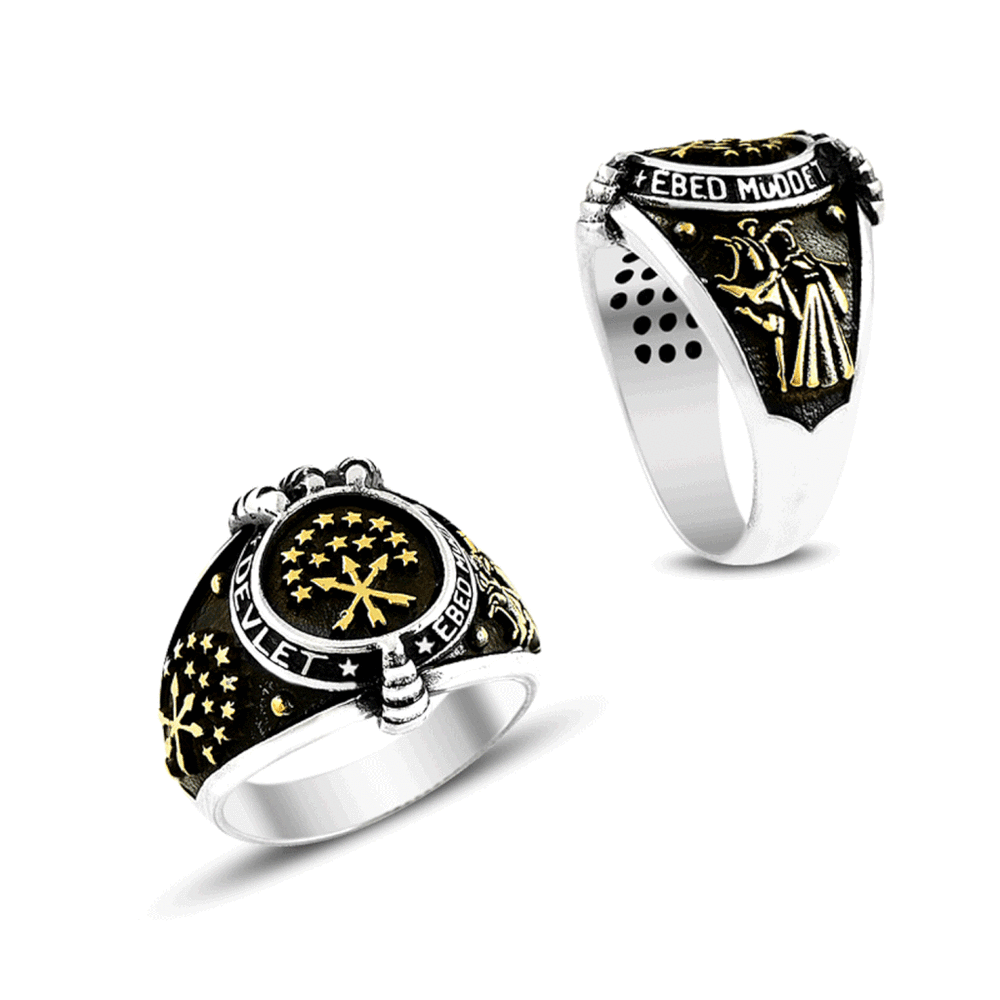 Men's silver ring engraved with the Circassian flag - 1