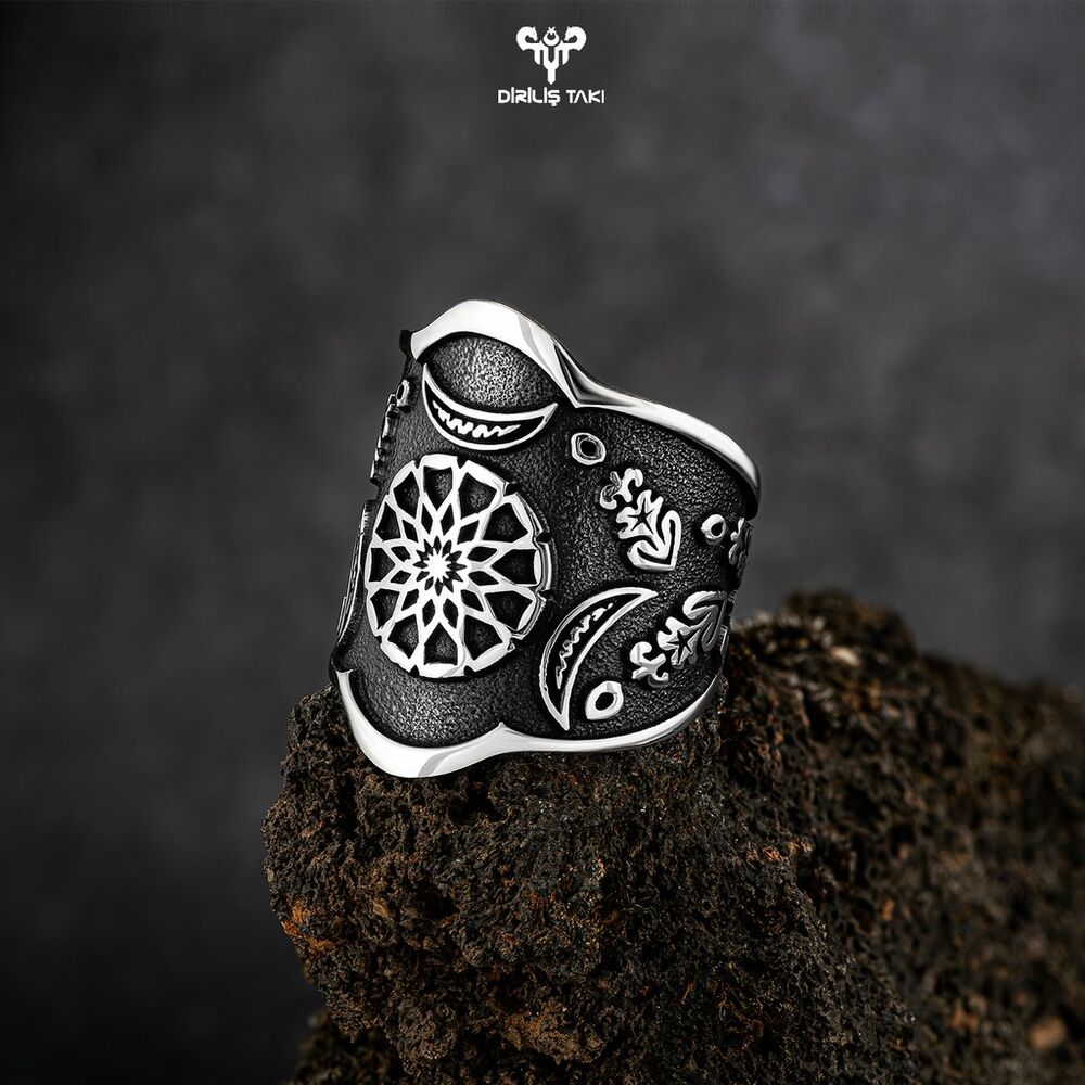 Men's silver ring for thumb, decorated with a circular ring - 1