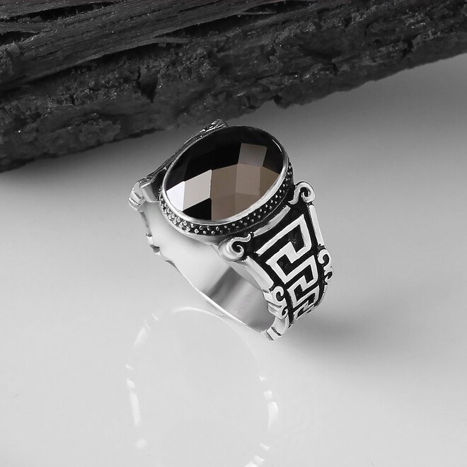 Men's silver ring inlaid with zircon stone - 1