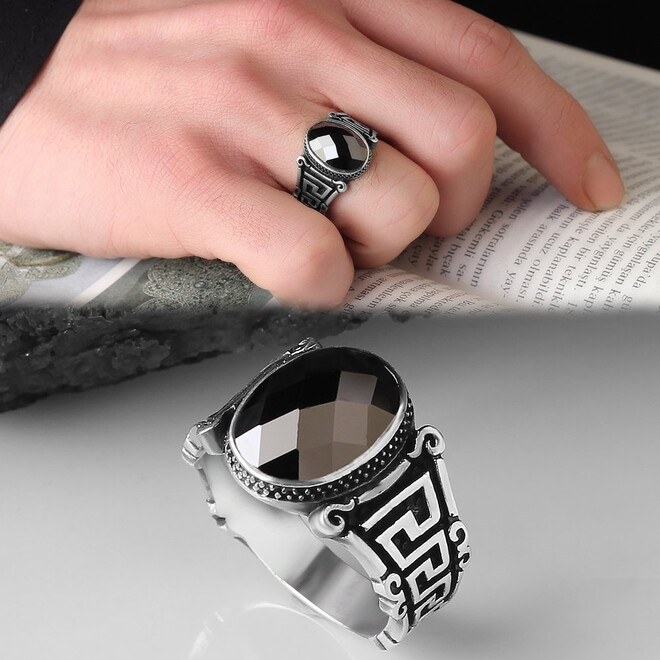 Men's silver ring inlaid with zircon stone - 2