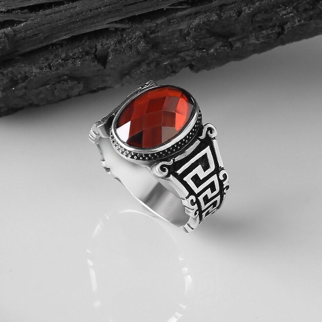 Men's silver ring inlaid with zircon stone - 4