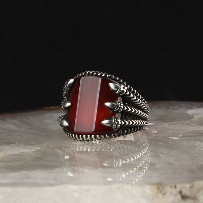 Men's silver ring with a distinctive design with agate stone - 1