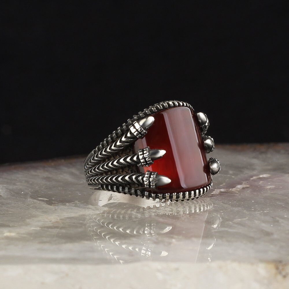 Men's silver ring with a distinctive design with agate stone - 2