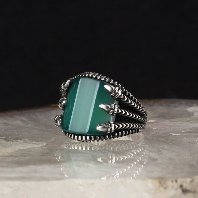 Men's silver ring with a distinctive design with agate stone - 4