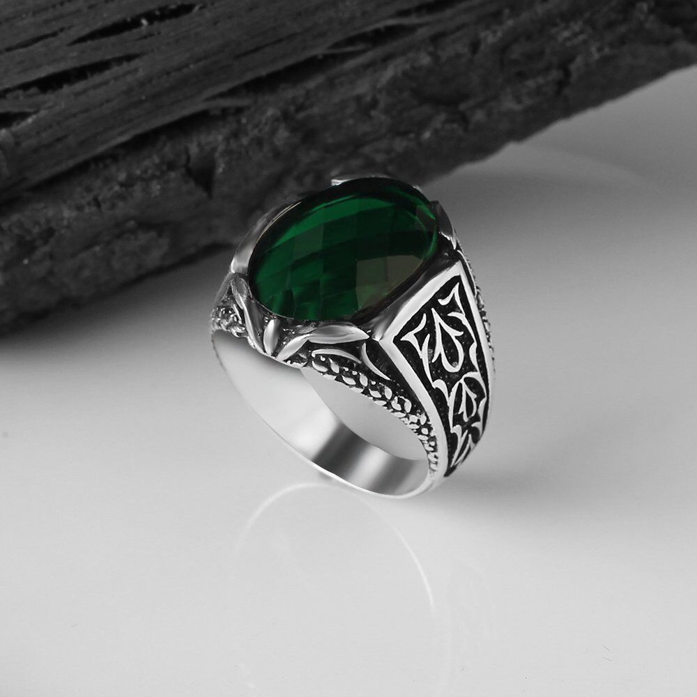 Men's silver ring with a distinctive engraving with zircon stone - 6