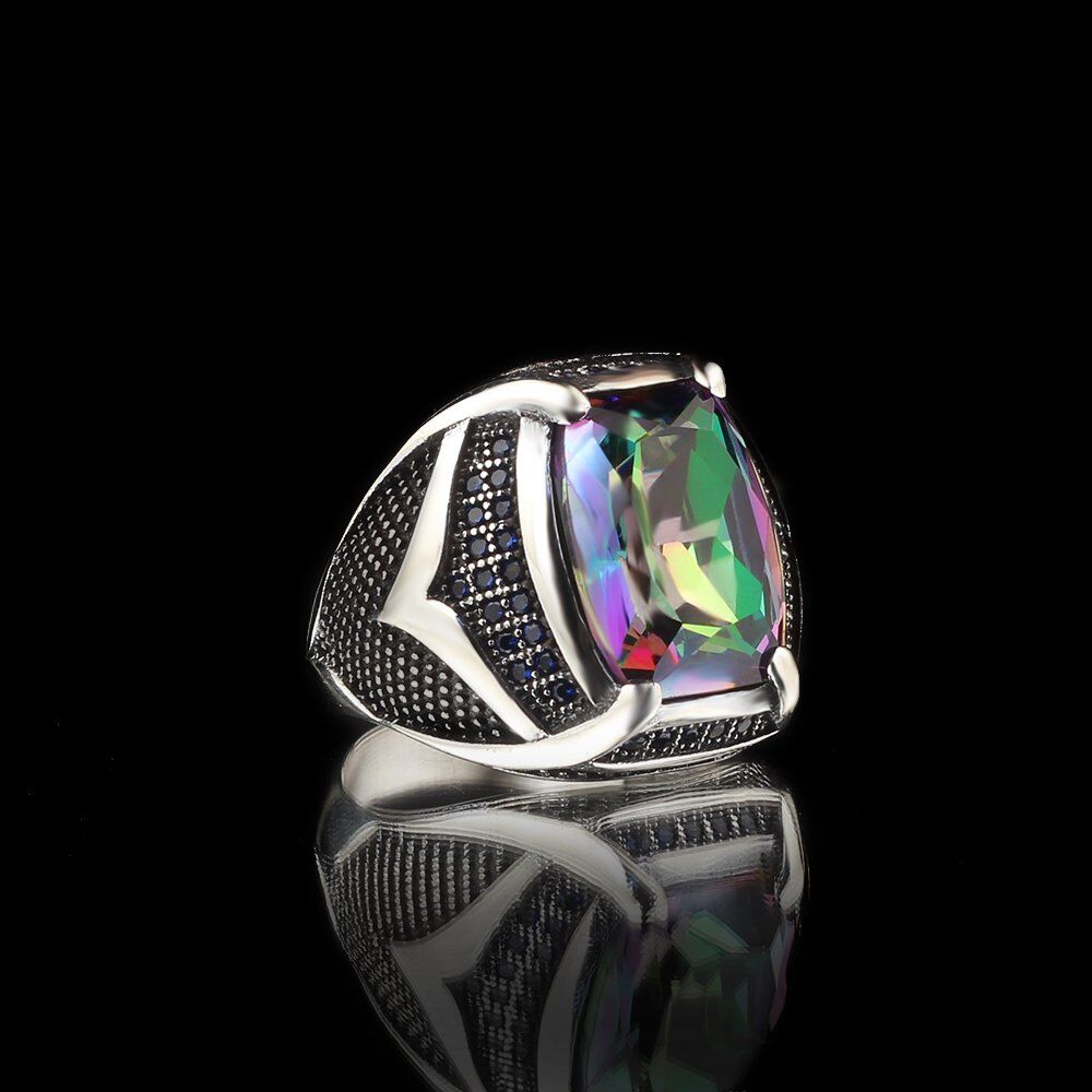 Men's silver ring with a distinctive mystical topaz stone - 1