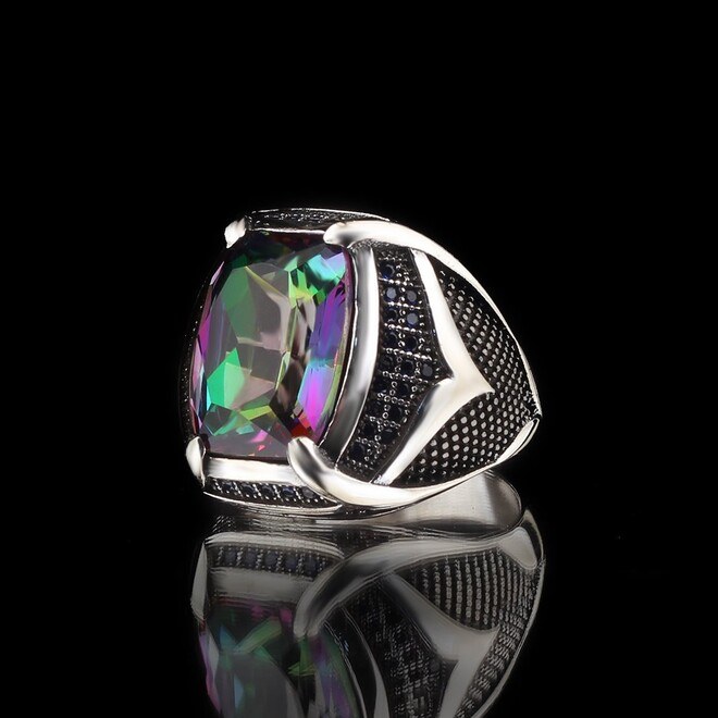 Men's silver ring with a distinctive mystical topaz stone - 3