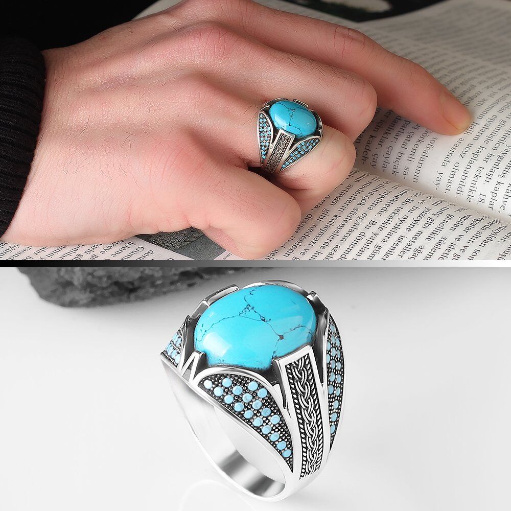 Men's silver ring with a distinctive turquoise stone - 3