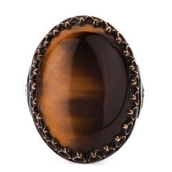 Men's silver ring with a large tiger's eye stone engraved with the name of the Ottoman Sultan - 5