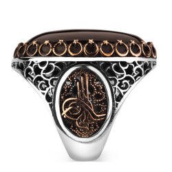 Men's silver ring with a large tiger's eye stone engraved with the name of the Ottoman Sultan - 6