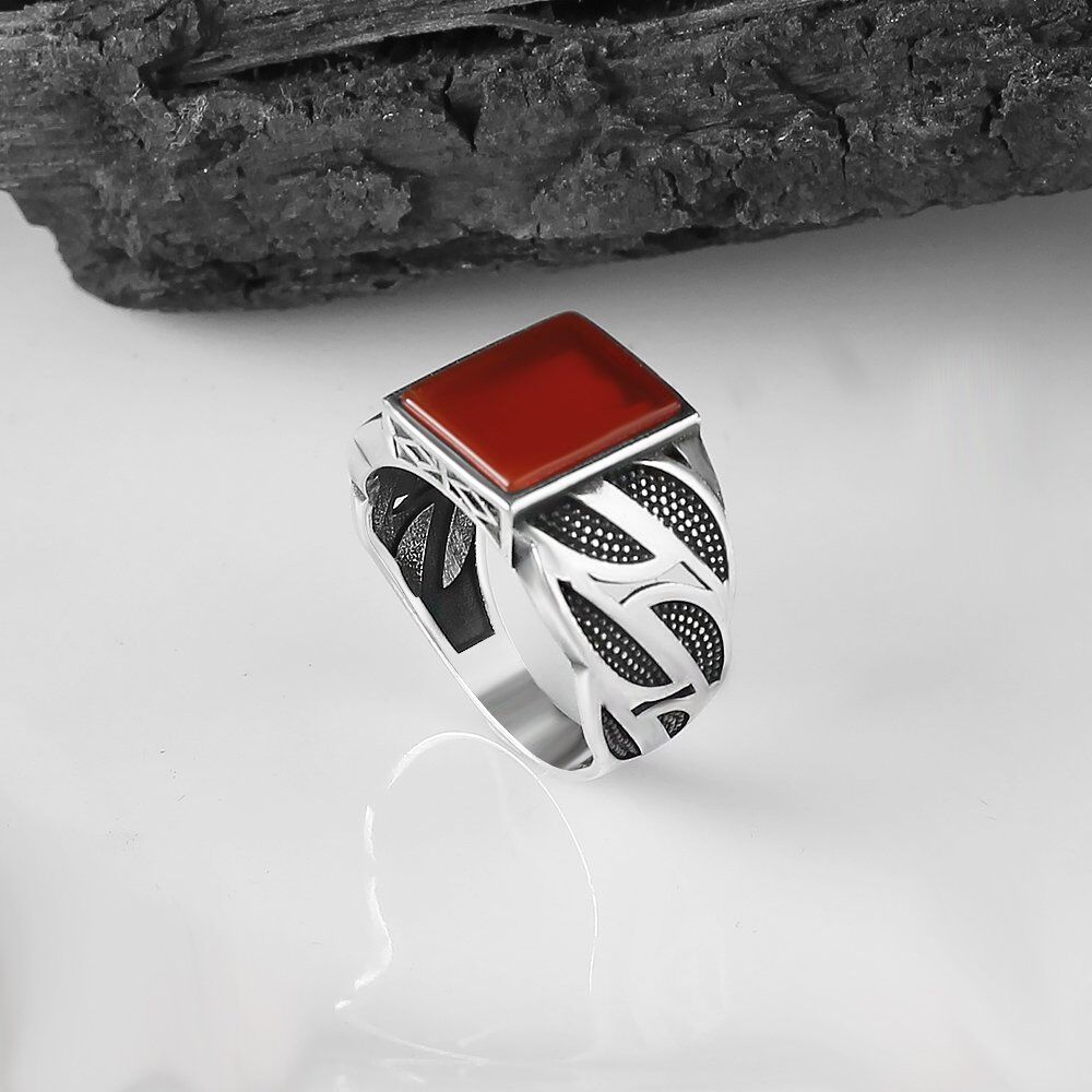 Men's silver ring with a luxurious agate stone - 1