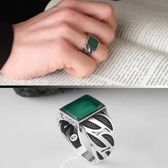 Men's silver ring with a luxurious agate stone - 5