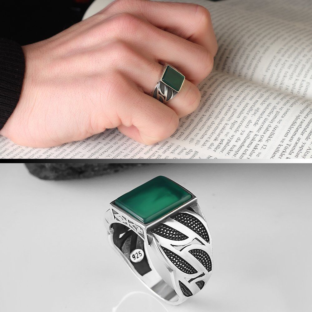 Men's silver ring with a luxurious agate stone - 5