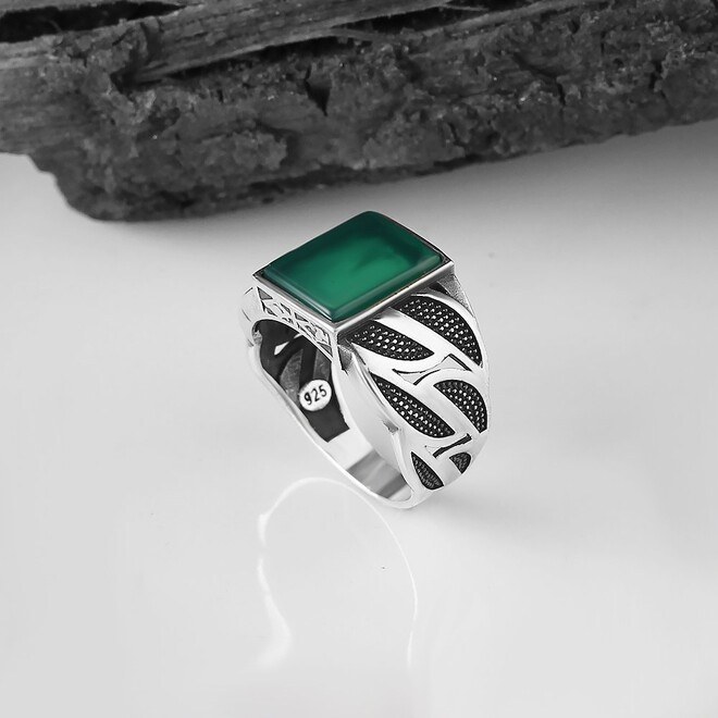 Men's silver ring with a luxurious agate stone - 4