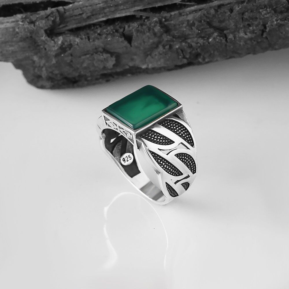 Men's silver ring with a luxurious agate stone - 4