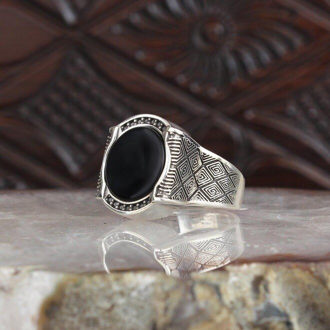 Mens Silver Ring with Onyx Stone - 2