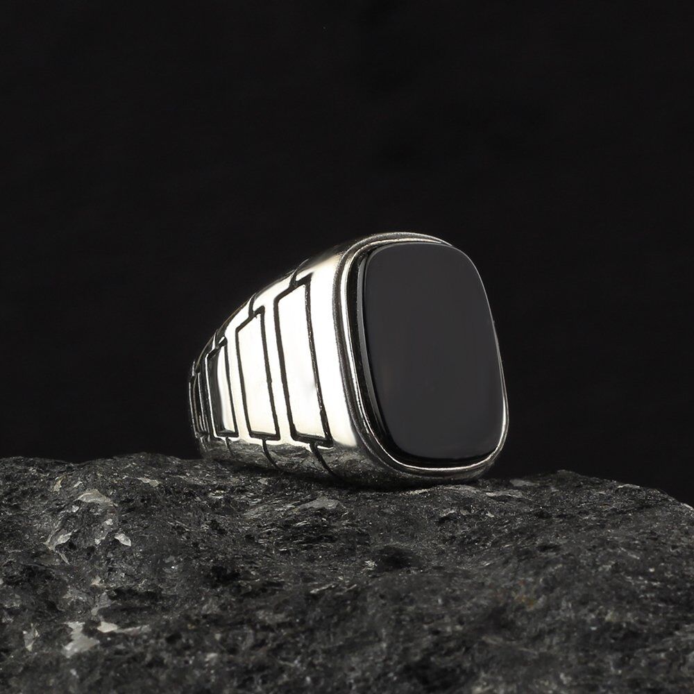 Men's silver ring with a simple agate stone - 1