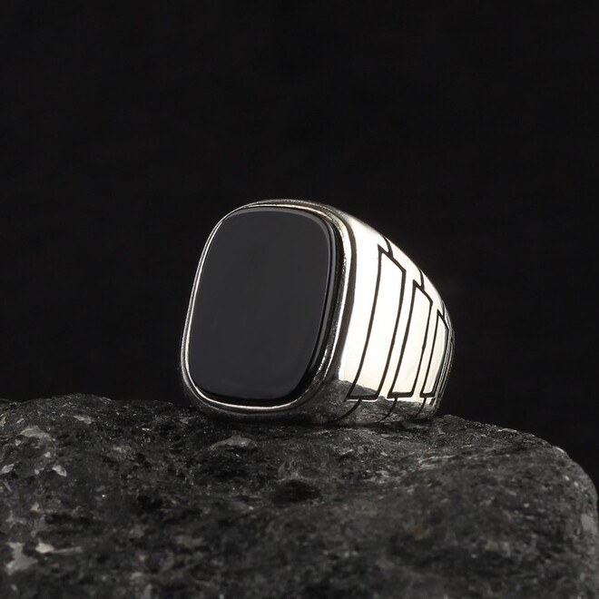 Men's silver ring with a simple agate stone - 2