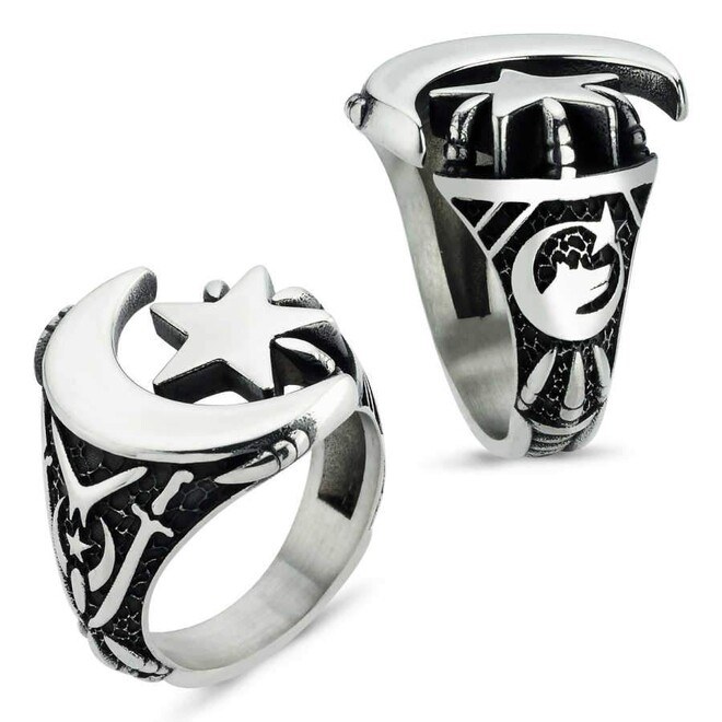 Men's silver ring with a star design with claw engraving - 2