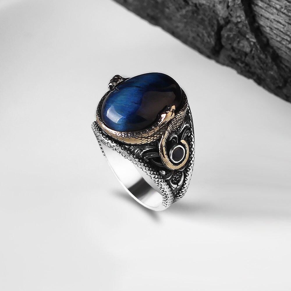 Men's Silver Ring with a Unique Tiger's Eye Stone - Men's Rings - 1