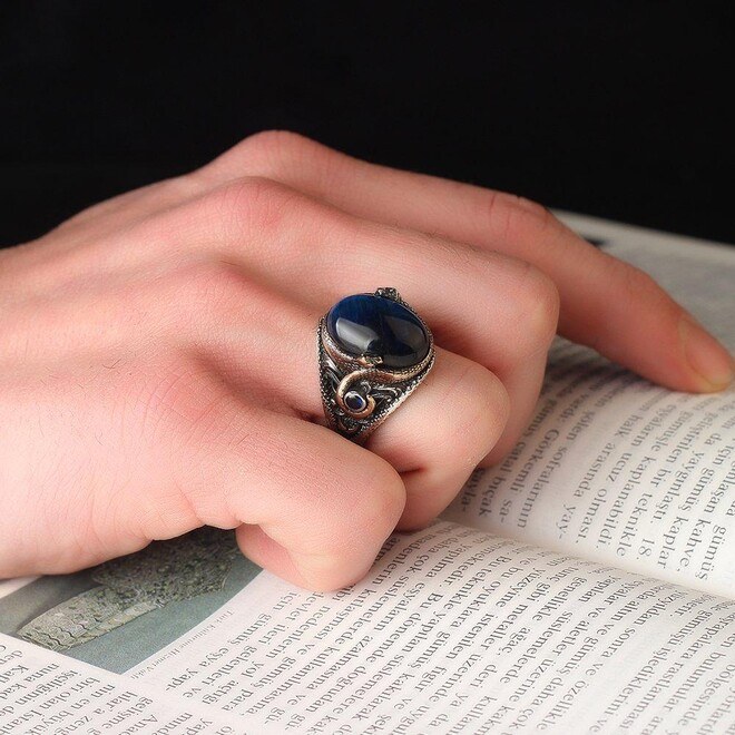 Men's Silver Ring with a Unique Tiger's Eye Stone - Men's Rings - 2