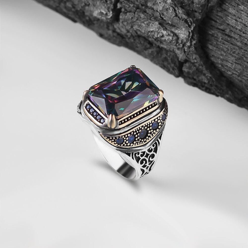 Men's silver ring with a unique topaz stone - 1