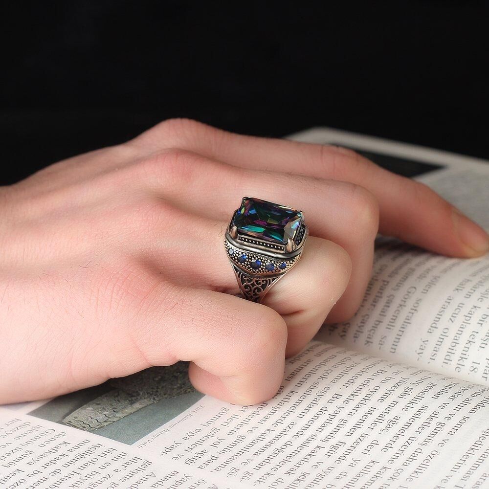 Men's silver ring with a unique topaz stone - 2