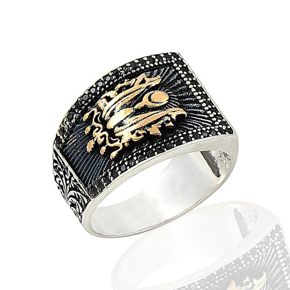 Men's silver ring with an Ottoman design with zircon stone on its edges - 1